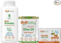 OYO BABY Small Essential Baby Care Kit Pack | Baby Soft Skin & Hair Care Products | New Born Baby & Parents Gift - Set of 3 (Baby Powder, Olive Oil & Gentle Baby Soap)- Amazon