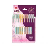 Cello Aura Shine Ball Pen | Blue Ink | Set of 10 Ball Pens | Long Needle Tip and Metallic Body | Best- Amazon
