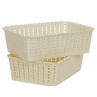 Cutting EDGE Plastic Multipurpose Sturdy Storage Baskets For Cosmetics Office Fruit Vegetable Bathroom Stationary Home Basket with Handle - White (Mini, Set of 2)- Amazon