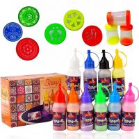 CraftVatika Rangoli Making Tools Kit - Set of 10 Rangoli Powder Bottles Tubes with Nozzles, 3 Stencils, 3 Fillers, 3 Stamp, Diwali Decoration Items- Amazon