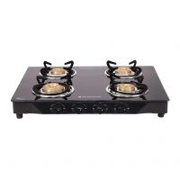 Wonderchef Glory 4 Burner Glass Cooktop, Black 8mm Toughened Glass With 2 Years Warranty, Ergonomic Knobs, Stainless Steel Drip Tray, Manual Ignition Gas Stove- Amazon