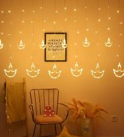 The Purple Tree Decorative Diya Diwali Light Curtain, String Lights with 12 Hanging Diyas, 8 Flashing Modes - 2.5 Meter (1 Curtain) 138 LED, Diwali Decorative Light, Decorative Curtain LED Light- Amazon