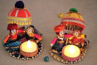 JH Gallery Recycled Material Rajasthani Raja Rani Puppet | Dolls Decorative Tealight Candle Holder | Diwali Decoration Items- Amazon