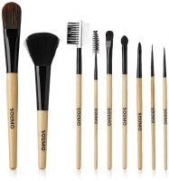 Amazon Brand - Solimo Makeup Brushes with Wooden Handle, Set of 9- Amazon