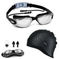 SLOVIC Black Swimming Goggles & Black Embossed Swimming Caps- Amazon