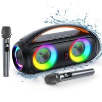 [Use J and K Bank Card] JYX Boat Karaoke Speaker with Dual Microphones and Dazzling Light Speaker, IPX5 Waterproof Bluetooth Party Speakers with Remote Control- Amazon