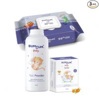 Bumtum Baby Gentle 99% Pure Water Wet Wipes with Lid - 72 Pcs.(Pack of 1) & Baby Soap 50Gram (Pack of 1) & Baby Talc Powder (200 Gram) Combo- Amazon