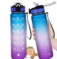 CROSS EFFECT Motivational Water Bottles 1 Litre With Time Marker&Sipper,Leak-Proof Bpa Free Non-Toxic 1L Bottle With Carrying Strap,Perfect For Fitness,Gym&Outdoor Sports(Blue,Plastic)1 Liter- Amazon