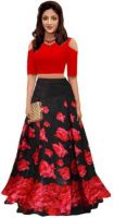 Yozzby Printed Semi Stitched Lehenga Choli  (Red, Black)- Flipkart