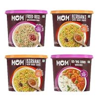 MOM - Meal of the Moment, Instant Meals Pack of 4 Veg Biryani with Shahi Gravy, Fried Rice with Schezwan Gravy, and Red Thai Curry Rice - Ready to Eat | Instant Food | No Added Preservatives- Amazon
