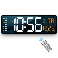 Abovsare Plastic Digital Wall Clock Large Display, 16.2 Inch Large Wall Clocks, Led Digital Clock With Remote Control /Automatic Brightness Dimmer Big Clock With Date Week Temperature (Orange)- Amazon