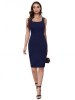 Toochki Women's Navy Blue Lycra Solid Bodycon Western Dress | Dress for Women | A line Dress | Winter Dress | Western Dress | Latest Women Dress | Trendy Dress- Amazon