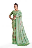 Amazon Brand - Myx Women Brasso Print Green Color Saree (Pan-Green)- Amazon