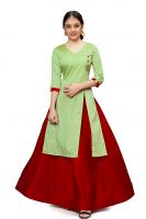Fashion Dream Girl's Jacquard Silk Readymade Side Slit Kurta with Lehenga Choli- Amazon
