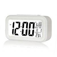 Kadio Digital Alarm Clock,Battery Operated Small Desk Clocks,with Date, Indoor Temperature,Smart Night Light,LCD Clock- Amazon