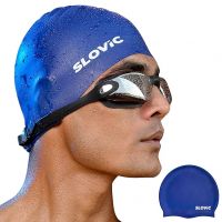 SLOVIC Blue Swimming Caps For Men and Women with Long Hair | Waterproof Cap for Swimming Silicone | Free-Size- Amazon