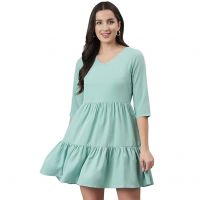 DEEBACO Women's Fit and Flare Midi Knee Length Dresses for Women A Line Dress|Girls Dress|Women Dresses|Dress for Women Stylish|Latest|Stylish|Beach Dress- Amazon