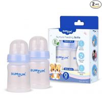 Bumtum Nurture Wide Neck Feeding Bottle Liquid Silicone Teat with Advanced Anti-Colic Valve - 150 Ml - (Pack of 2)- Amazon