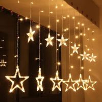 Quace 10 Stars Curtain String Lights, Window Curtain Lights with 8 Flashing Modes Decoration For Christmas, Wedding, Party, Home, Patio Lawn Warm White- Amazon