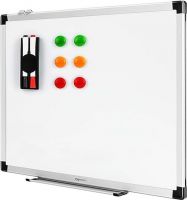 amazon basics Whiteboard Drywipe Magnetic with Pen Tray and Aluminium Trim,Includes 6 magnets, 1 eraser, and 2 dry-erase markers, 1.96 ft x 1.47 ft (WxH)- Amazon