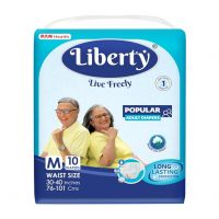 Liberty Popular Adult Diapers, Tape Style, Medium (M) Size, 10 Count, Waist Size (76-101cm | 30-40 inches), Unisex, High Absorbency, Leak Proof, Wetness Indicator, Pack of 1- Amazon