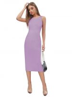 KERI PERRY Women's Purple Lycra Solid Bodycon Western Dress | Dress for Women | A line Dress | Winter Dress | Western Dress | Latest Women Dress | Trendy Dress | Midi Dress- Amazon