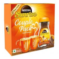 SUNRISE Instant Coffee Powder | Couple Pack with 2 Mugs Inside | Instant Coffee-Chicory Mix | Rich Taste & Aroma | 190g / 200g (Weight May Vary), Jar- Amazon