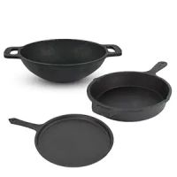 The Indus Valley Pre-Seasoned Cast Iron Cookware Set | Tawa (25.7 Cm) + Kadai (25.6 Cm/2.4L) + Fry Pan (25 Cm/1.6L) | Kitchen Cooking Combo Pots And Pans Set Of 3Pcs | Naturally Nonstick - Black- Amazon