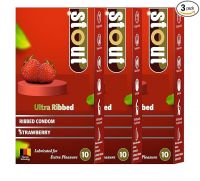 18+ Stout Ultra Ribbed Strawberry Flavoured Condoms for Men|Lubricated- Amazon