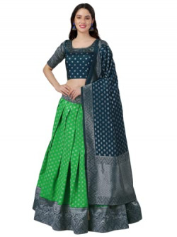 Fashion Basket Women's Silk Green Lehenga Choli with Dupatta- Amazon