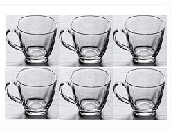 Femora Semi Wall Crystal Clear Glass Tea Mugs, 195 ml - Set of 6- Amazon