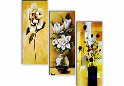 SAF paintings Floral 6MM MDF Framed Set of 3 Digital Reprint 15 inch x- Amazon