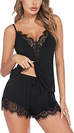 CINOON Women Top & Shorts Pajama Set | Sexy Night Dress Above Knee Lin- Amazon