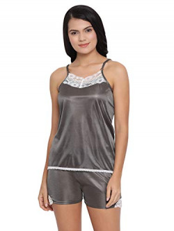 Clovia Women's Satin Solid Relaxed Sleepwear Pack of 2- Amazon
