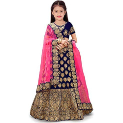 ROYAL LASS Girl's Satin Semi-Stitched Lehenga Choli (RL_KD_01_Blue_4 Y- Amazon
