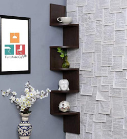 Furniture Cafe Wooden Wall Shelves | Corner Hanging Shelf for Living R- Amazon