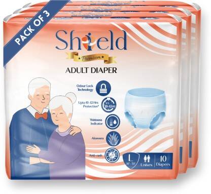 SHIELD Premium Pant Style | Pack of 3 | Adult Diapers - L(30 Pieces)- Flipkart