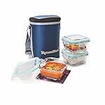 SignoraWare Director High Borosilicate Bakeware Safe Glass Lunch Box Set with Bag, 320ml+320ml+320ml, 3-Pieces, Transparent- Amazon