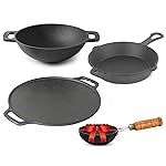 The Indus Valley Pre-Seasoned Cast Iron Cookware Set+ Free Tadka Pan|Tawa (30.5 Cm)+ Kadai (25.4 Cm/2.3L)+ Fry Pan (23 Cm/1.4L)|Kitchen Cooking Combo Pots & Pans Set Of 4Pcs|Naturally Nonstick – Black- Amazon