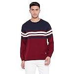 Cantabil Men’s Striped Design Round Neck Casual or Formal Full Sleeve Winter Wear Woollen Sweaters or Pullovers – Maroon & Navy Blue (MSWL00002-MAROON)- Amazon