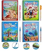 Crowd Clicks® Kid’S Magic Water Colouring Books Unlimited Fun With Drawing Reusable Water Activity Pad | Chunky-Size Water Pen For Kids | Random Design | 4 Books & 4 Pens | Multicolor |- Amazon