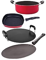 Nirlon Non-Stick Heat Resistance Aluminium Gas Compatible Pots and Pans Kitchenware Essential Combo Set- Amazon