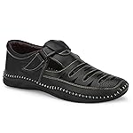 ROWLANS Men’s Black Synthetic Leather Stylish/Comfortable Velcro Sandals 10- Amazon