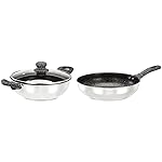 amazon basics DuraKoat 2 pcs Impact Bottom Stainless Steel with Nonstick Coating Cookware Sets (Kadai 24 cm with Glass lid and Fry Pan 24 cm)-Soft Touch Handles and Knob- Amazon