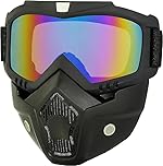 E-COSMOS Motorcycle Helmet Riding Goggles Glasses With Removable Face Mask,Detachable Fog-proof Warm Goggles Mouth Filter Adjustable Non-slip Strap Vintage Bullet Fight Motocross Eyewear.- Amazon