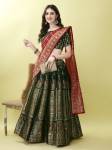 SWAMI STUDIO Embellished, Floral Print, Self Design Semi Stitched Lehenga Choli  (Green, Red)- Flipkart