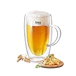 Treo by Milton Double Wall Glass Beer Mug with Handle, 1 Piece, 450 ml, Crystal Clear Glass Mugs- Amazon