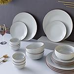 The Earth Store Handcrafted White Matte Brown Matte Ceramic Dinner Set, 21 Pieces Serving for 6, Microwave and Dishwasher Safe, Bone-Ash Free, Crockery Set- Amazon