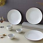 The Earth Store Handcrafted White Matte Brown 8 Piece Ceramic Dinner Set, 4 Full Dinner Plates, 4 Vegetable Bowls | Microwave & Dishwasher Safe | Ceramic Plate | Katori- Amazon