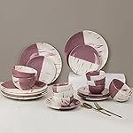 The Earth Store Handcrafted DT Magenta Italian Ceramic Dinner Set, 21 Pieces Serving for 6, Microwave and Dishwasher Safe, Bone-Ash Free, Crockery Set- Amazon